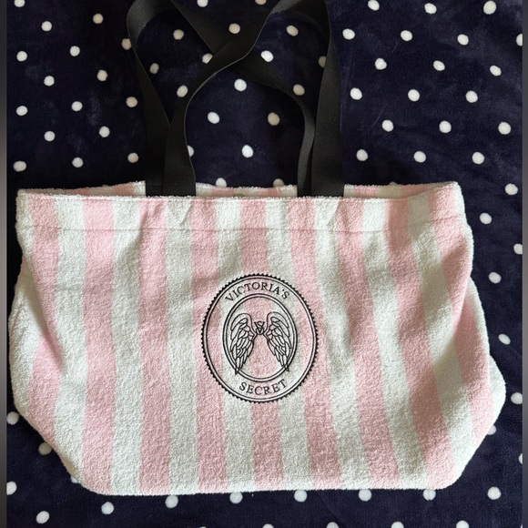 Victoria's Secret Handbags - Victoria's Secret Pink & White Striped Terry Cloth Large Beach Or Gym Tote Bag